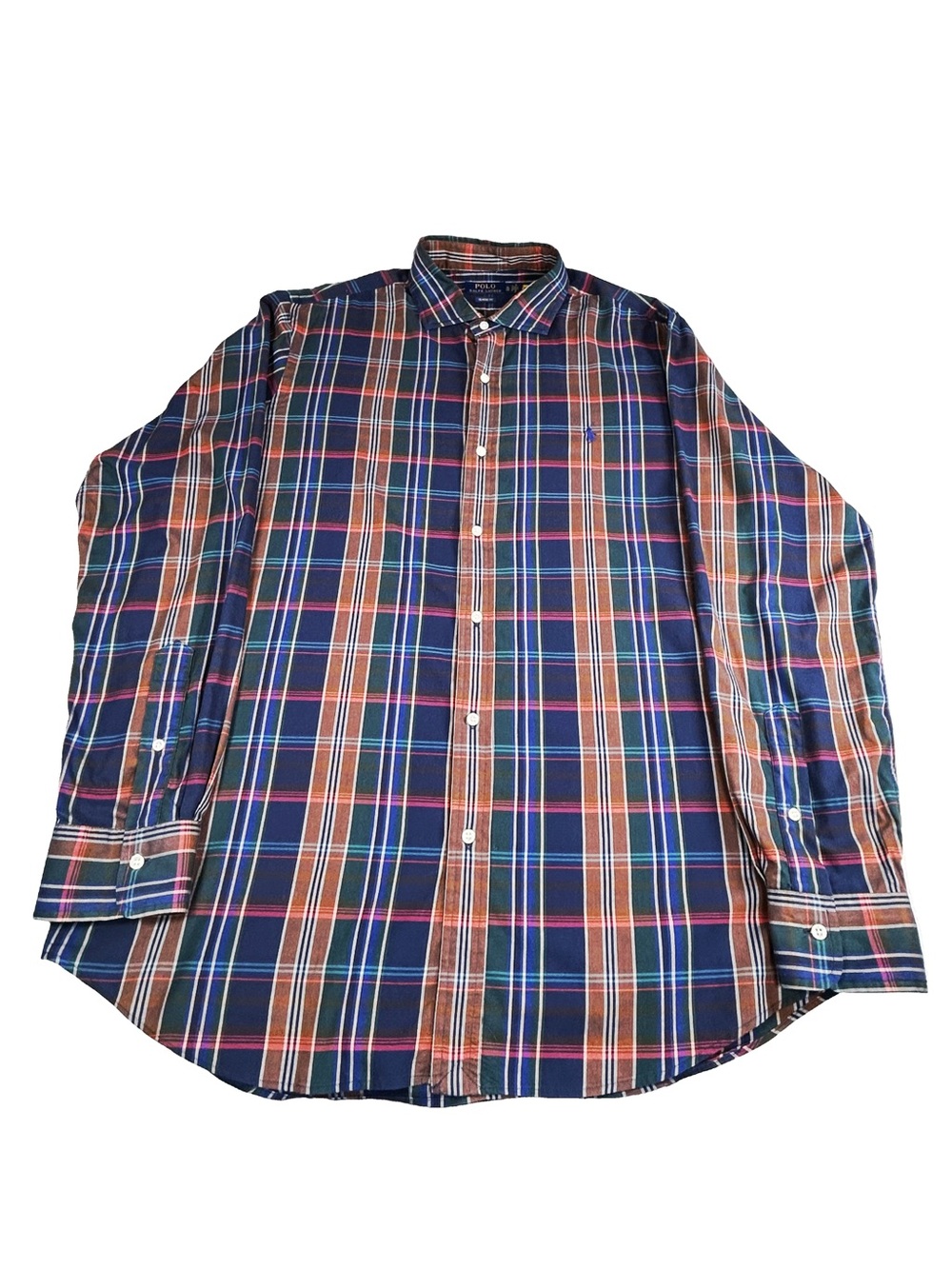 Polo Ralph Lauren Plaid Button Down Shirt XL Classic Fit Navy Multicolor Preppy
